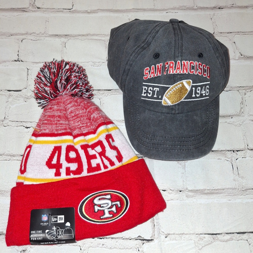 San Francisco 49ers Hat Bundle New Era NFL Beanie Cap Embroidered Gray Red